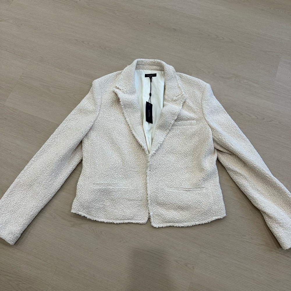 NWT Rag & Bone Tweed Cream Ellie  Blazer  Cropped Size 16 Retail $595 Cotton